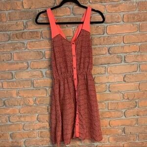 Charming Charlie Coral Dress Women Medium Button Front Sleeveless Casual Chevron